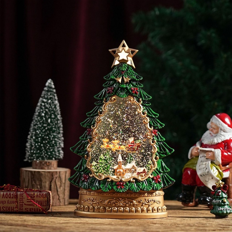 Snow Globe Music Box Christmas - Home Decor Lighting Tree 评论和价格